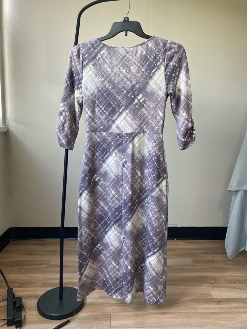 Connected dress dusty lavender plaid print dress casual office size 4 - Picture 6 of 17